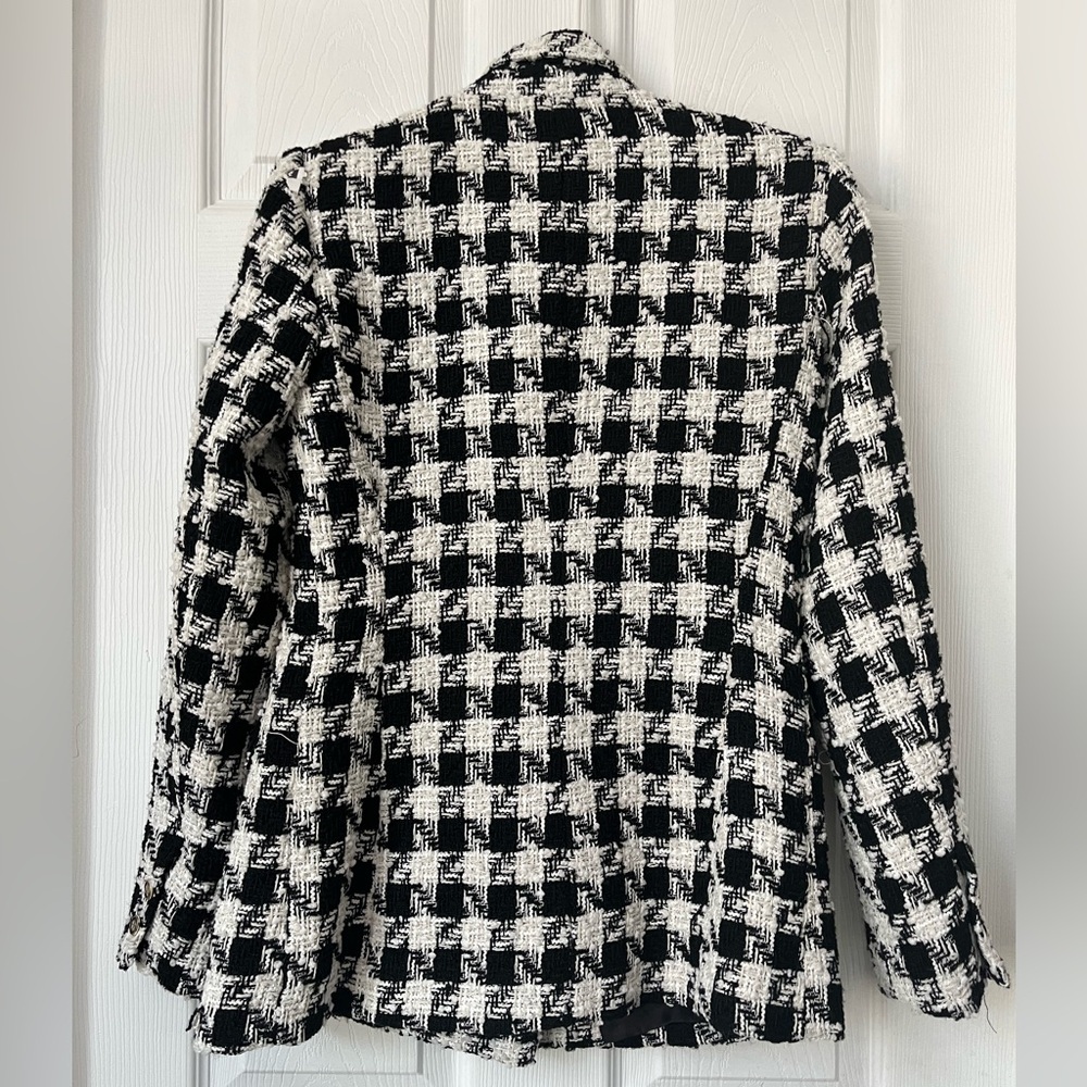 Zara Black White Houndstooth Tweed Blazer XS - Picture 4 of 7